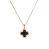 Women's Titanium Steel Necklace With 18K Rose Gold Diamondencrusted Fourleaf Clover Pendant And Black Shell Clavicle Chain Leaves Pattern Light Luxury Style