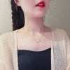 Women's Titanium Steel Necklace With Mixed Gemstone Setting Geometric Pendant And Cross Chain Light Luxury Minimalist Design