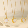 Women's 316L Stainless Steel Necklace With Natural White Fritillaria Star Moon Round Pendant And Electroplating Design