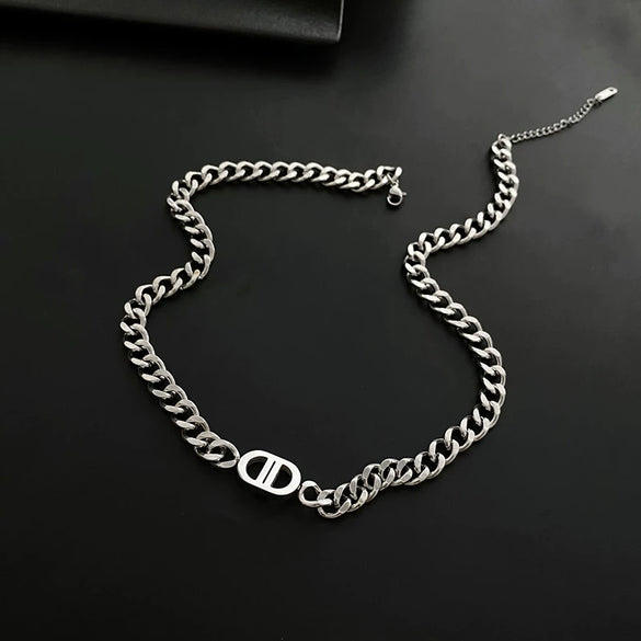 Women's Titanium Steel Nonfading Cuban Chain Necklace With Geometric Design And Hiphop Style