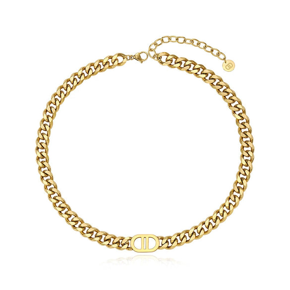 Women's Titanium Steel Nonfading Cuban Chain Necklace With Geometric Design And Hiphop Style