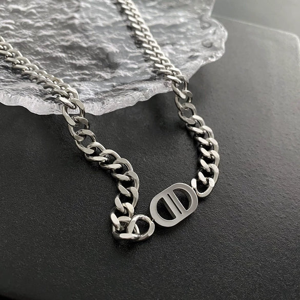 Women's Titanium Steel Nonfading Cuban Chain Necklace With Geometric Design And Hiphop Style