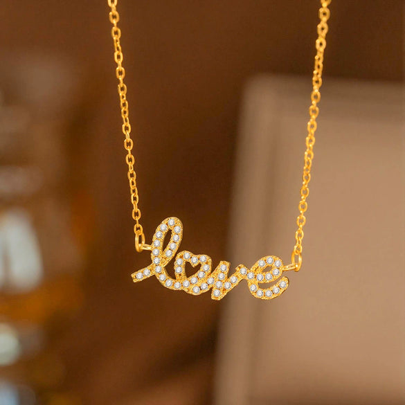 Women's Titanium Steel O Chain Necklace With Electroplated Copper Zircon Letter Pendant Light Luxury Style