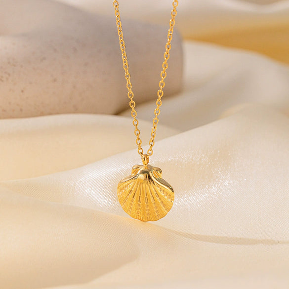 Women's Titanium Steel Ocean Life Starfish Shell Jewelry Set With 18K Gold Plated Electroplating And O Chain
