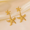 Women's Titanium Steel Ocean Life Starfish Shell Jewelry Set With 18K Gold Plated Electroplating And O Chain