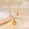 Women's Titanium Steel Ocean Life Starfish Shell Jewelry Set With 18K Gold Plated Electroplating And O Chain