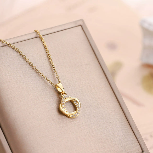 Women's Titanium Steel Ochain Necklace With Mixed Gem Inlay And Geometric Design Electroplated