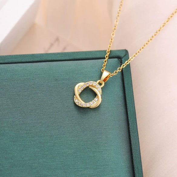 Women's Titanium Steel Ochain Necklace With Mixed Gem Inlay And Geometric Design Electroplated