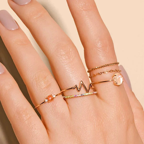 Women's Titanium Steel Open Heart Ring Stainless Steel Plated 18K Gold Geometric Design