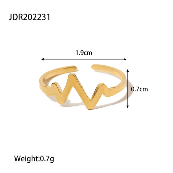 Women's Titanium Steel Open Heart Ring Stainless Steel Plated 18K Gold Geometric Design