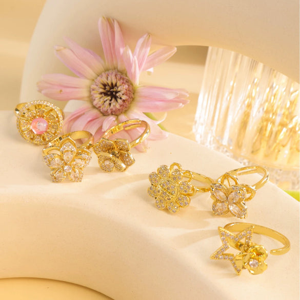 Women's Titanium Steel Open Ring With Fourleaf Clover Real Gold Plated Little Fresh Style