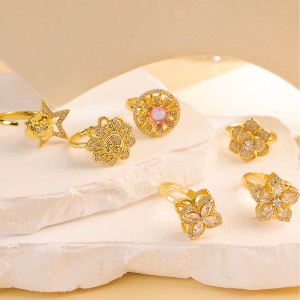 Women's Titanium Steel Open Ring With Fourleaf Clover Real Gold Plated Little Fresh Style