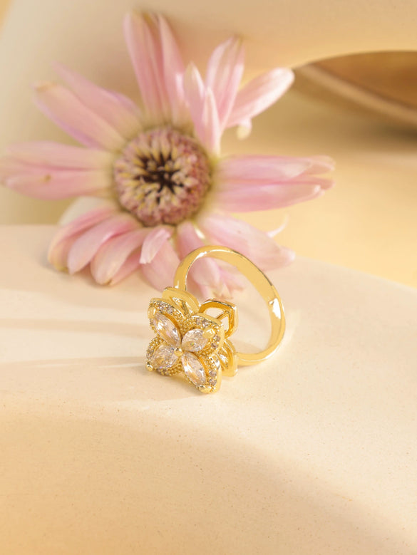 Women's Titanium Steel Open Ring With Fourleaf Clover Real Gold Plated Little Fresh Style