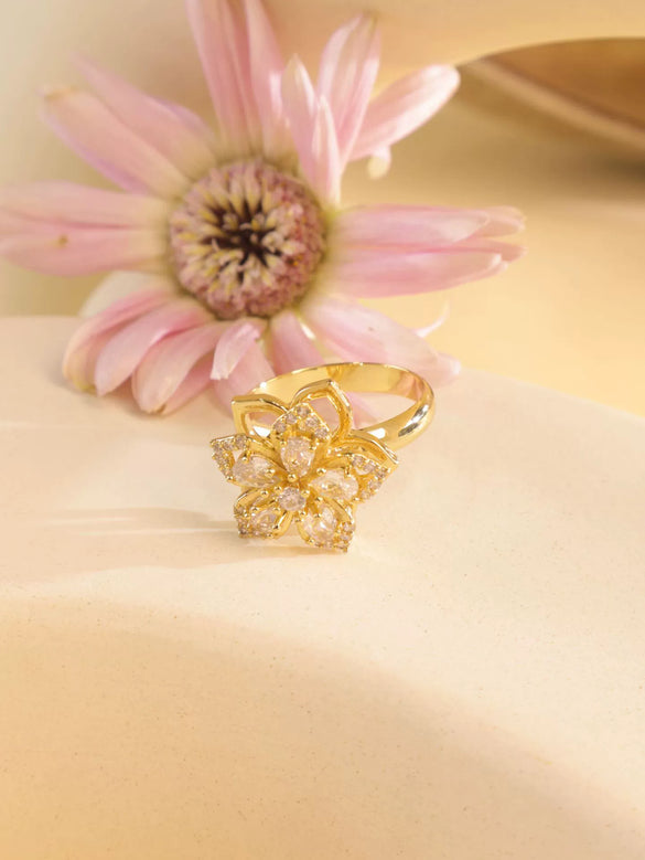 Women's Titanium Steel Open Ring With Fourleaf Clover Real Gold Plated Little Fresh Style