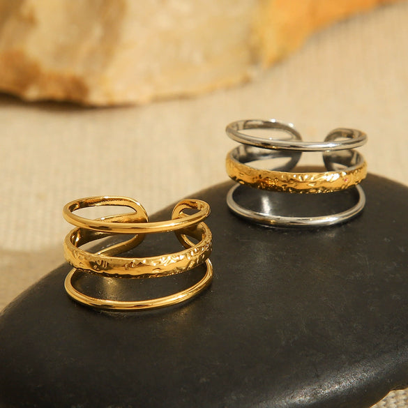 Women's Titanium Steel Open Ring With Geometric Design And Electroplating Process