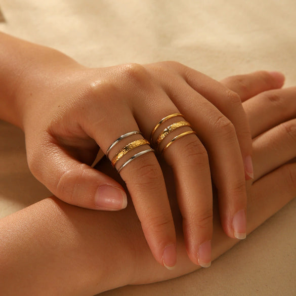 Women's Titanium Steel Open Ring With Geometric Design And Electroplating Process