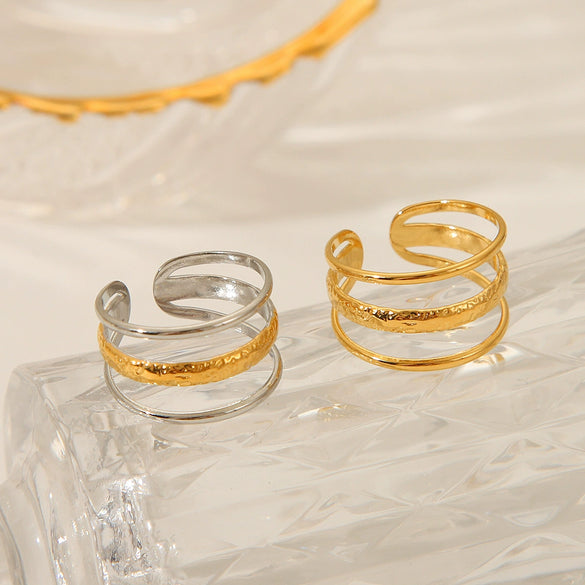 Women's Titanium Steel Open Ring With Geometric Design And Electroplating Process