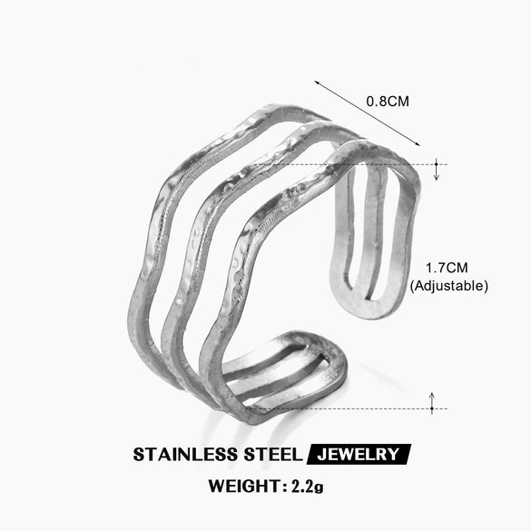 Women's Titanium Steel Open Ring With Wave Design And Geometric Style Electroplated