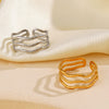 Women's Titanium Steel Open Ring With Wave Design And Geometric Style Electroplated