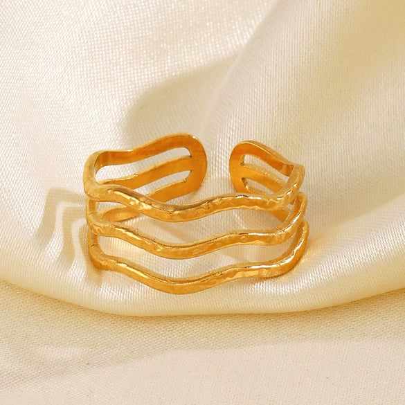 Women's Titanium Steel Open Ring With Wave Design And Geometric Style Electroplated