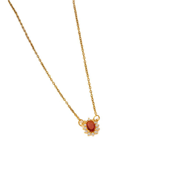 Women's Titanium Steel Oval Red Zircon Pendant Necklace With O Shaped Chain Electroplated Geometric Clavicle Jewelry