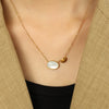 Women's 316L Stainless Steel Oval Shell Fashion Elegant Electroplated Necklace
