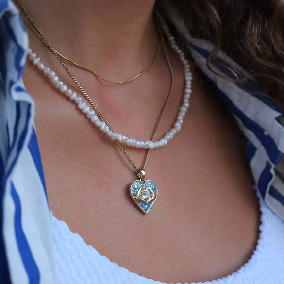 Women's Titanium Steel Peach Heart Love Drop Oil Necklace With Mixed Gemstone Inlay And Electroplating