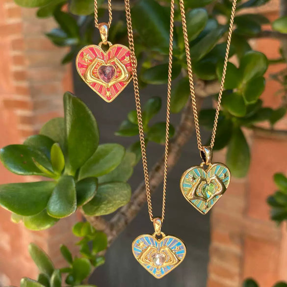 Women's Titanium Steel Peach Heart Love Drop Oil Necklace With Mixed Gemstone Inlay And Electroplating