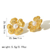 Women's Titanium Steel Pearl Flower Stud Earrings