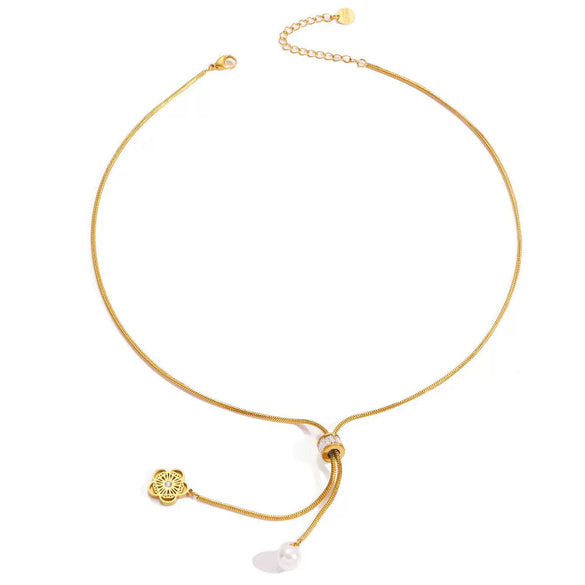 Women's Titanium Steel Pearl Necklace With Tassel And Love Pendant Electroplated