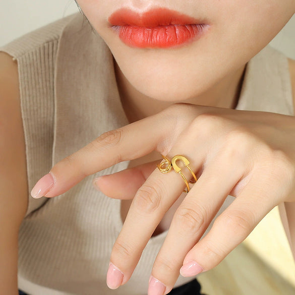 Women's 316L Stainless Steel Pin Pattern Adjustable Finger Ring Jewelry With Electroplating