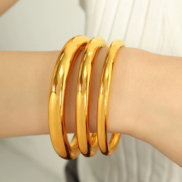 Women's 316L Stainless Steel Plain Ring Smooth Bracelet Geometric Style 18K Gold Plated Jewelry