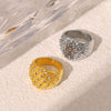 Women's 316L Stainless Steel Plated 18K Gold Geometric Bubble Round Diamond Wide Face Ring Jewelry