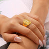 Women's 316L Stainless Steel Plated 18K Gold Geometric Bubble Round Diamond Wide Face Ring Jewelry