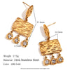 Women's Titanium Steel Plated 18K Gold Round Zircon Splicing Geometric Earrings