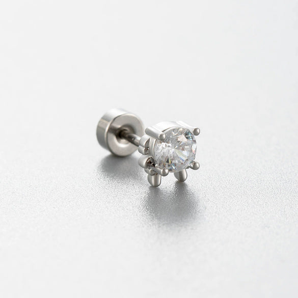 Women's Titanium Steel Princess Style Earrings With Inlaid Zircon Bow Kitten Saturn Crown Shapes