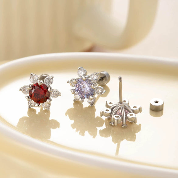 Women's Titanium Steel Princess Style Love Snowflake Earrings Inlaid With Zircon