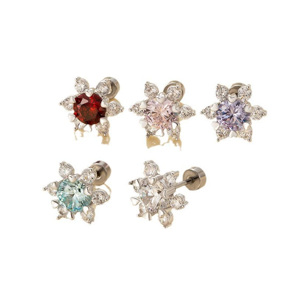 Women's Titanium Steel Princess Style Love Snowflake Earrings Inlaid With Zircon