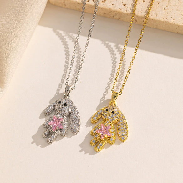 Women's Titanium Steel Rabbit Pendant Necklace With Geometric Pattern And Diamond Design Ochain Style