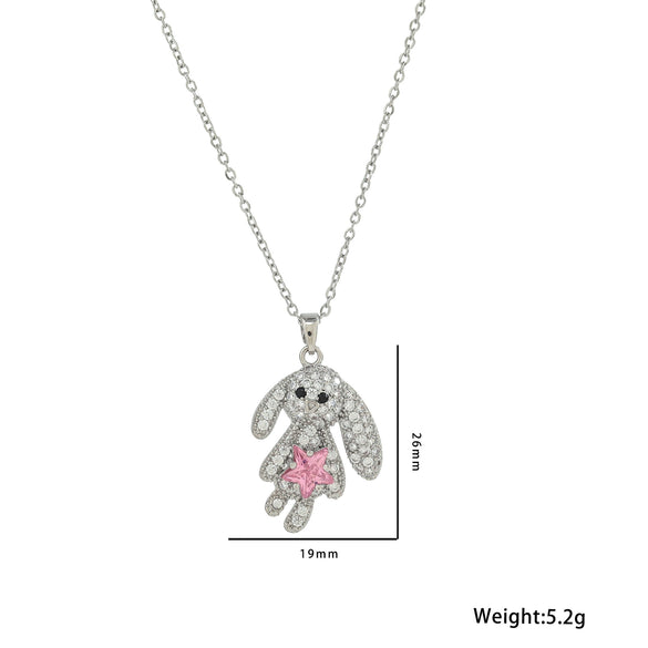 Women's Titanium Steel Rabbit Pendant Necklace With Geometric Pattern And Diamond Design Ochain Style