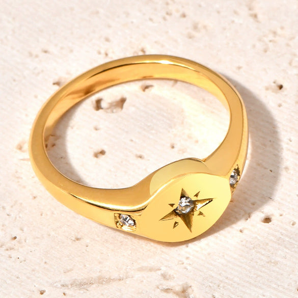 Women's Titanium Steel Ring With Geometric Design Light Luxury Style And Three Diamond Inlay Vacuum Plating