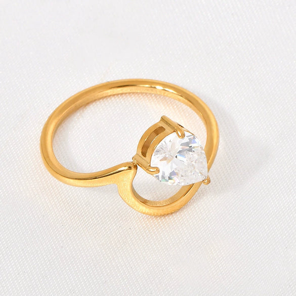 Women's Titanium Steel Ring With Water Drop Diamond And Geometric Design Fashion Style