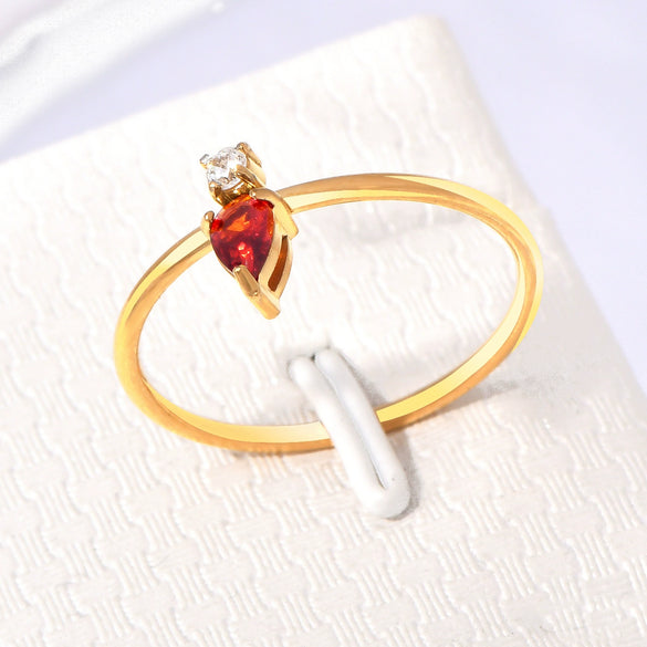 Women's Titanium Steel Rings Inlaid With Colorful Water Drop Zircon Geometric Design