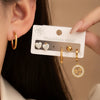 Women's Titanium Steel Round Cut Out Star Earrings With Diamond Encrustment And Electroplating Fashionable And Minimalist