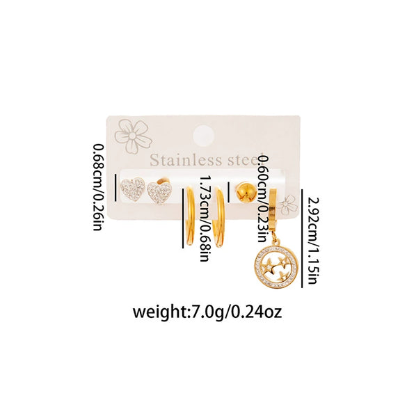 Women's Titanium Steel Round Cut Out Star Earrings With Diamond Encrustment And Electroplating Fashionable And Minimalist
