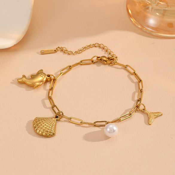 Women's Titanium Steel Sea Life Style Necklace And Bracelet With Plants Flowers Pattern