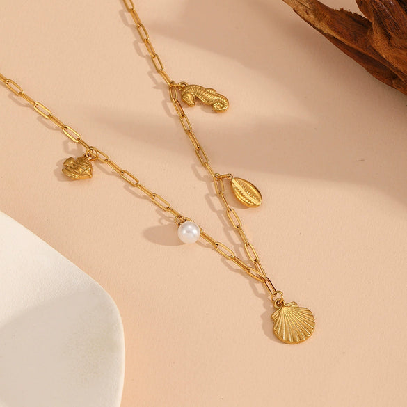Women's Titanium Steel Sea Life Style Necklace And Bracelet With Plants Flowers Pattern