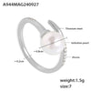 Women's 316L Stainless Steel Shell Bead Zircon Microinlaid Princess Style Geometric Opening Ring Jewelry With Electroplating