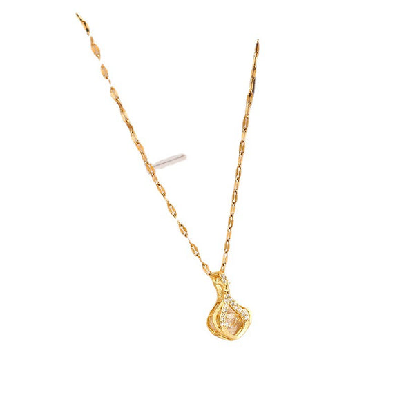 Women's Titanium Steel Smart Sachet Pendant Necklace With Mixed Gem Inlay And Geometric Styling Electroplated