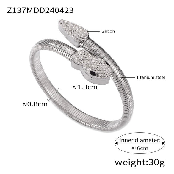 Women's Titanium Steel Snake Head Tail Geometric Fashion Electroplated Zircon Jewelry Stretch Bracelet